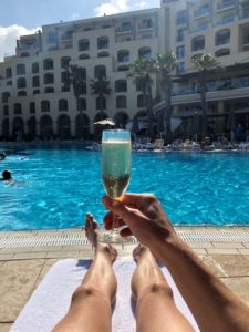 Champagne, poolside, hilton malta