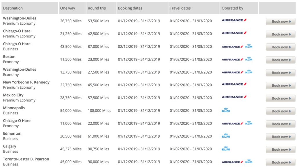 Flying Blue, Promo Rewards, North America Upon Boarding