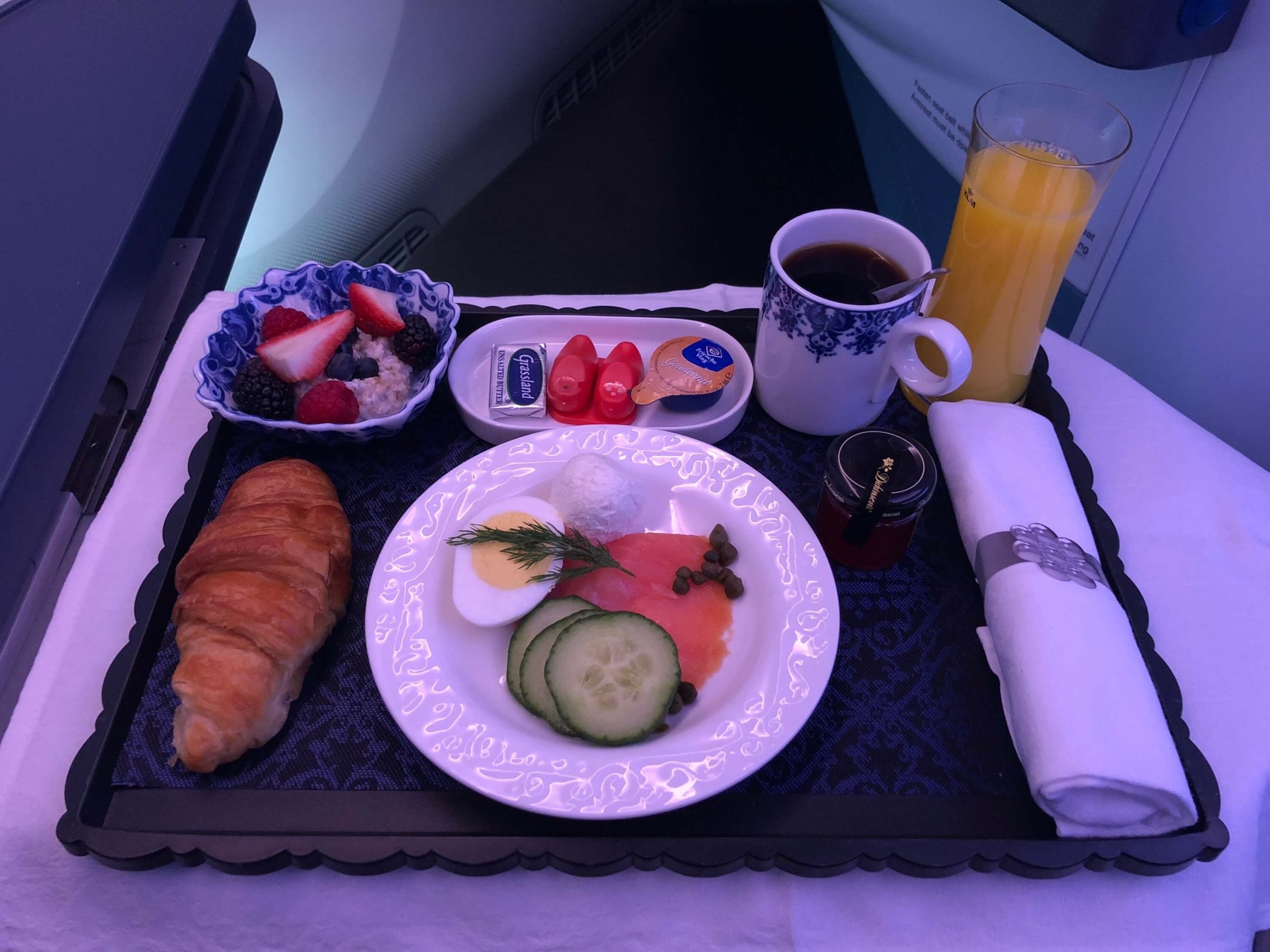 KLM, World Business Class, Dreamliner, Breakfast