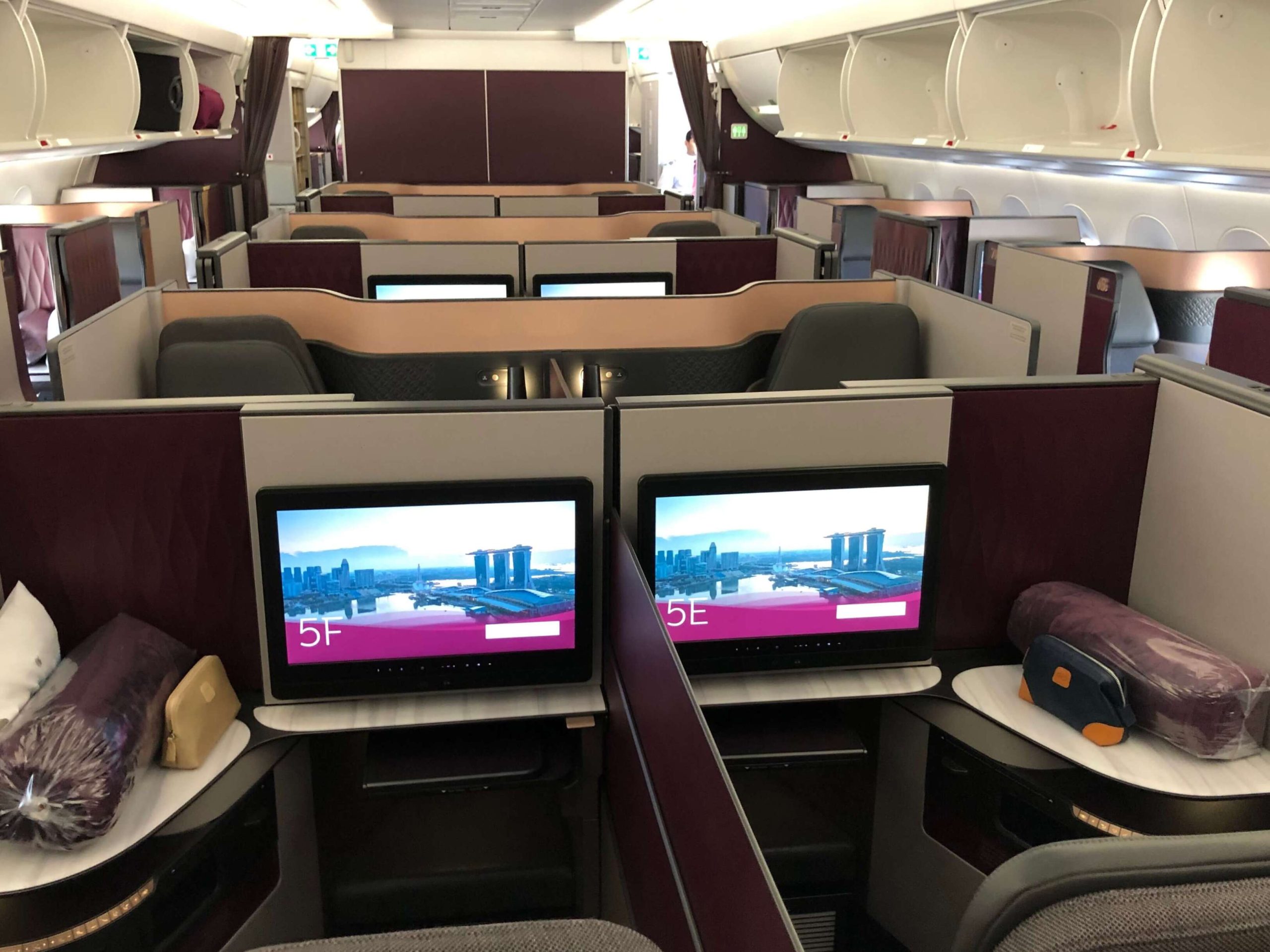 Qatar Airways, A350, Business Class, Cabin, QSuites | Upon Boarding