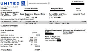 united, EVA Air, receipt